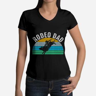 Retro Vintage Rodeo Dad Funny Bull Rider Father's Day Gift T-shirt Women V-Neck T-Shirt - Seseable