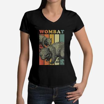 Retro Vintage Style Australia Animal Wombat Women V-Neck T-Shirt - Seseable
