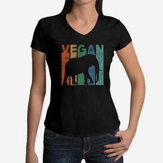 Retro Vintage Vegan Elephant Lovers Gift Premium Women V-Neck T-Shirt - Seseable