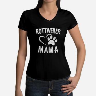 Rottweiler Mama Gift Dog Lover Pet Owner Rottie Mom Women V-Neck T-Shirt - Seseable