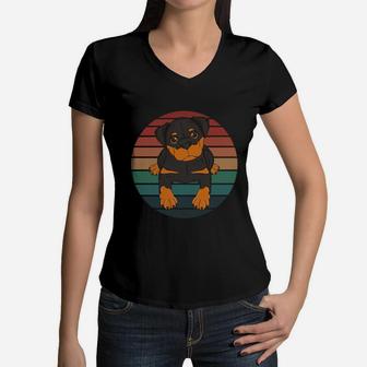 Rottweiler Vintage Women V-Neck T-Shirt - Seseable