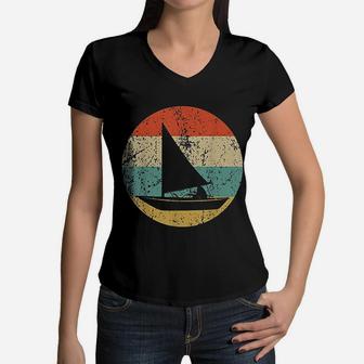 Sailing Vintage Retro Sail Boat Women V-Neck T-Shirt - Seseable