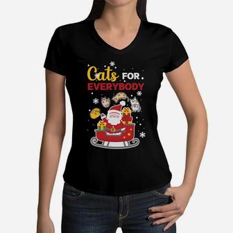 Santa Claus Giving Cats For Everybody Christmas Cat Lovers Women V-Neck T-Shirt - Seseable
