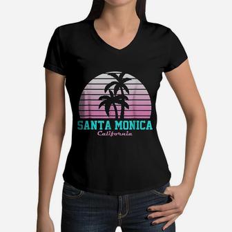 Santa Monica California Vintage Ca Souvenirs Women V-Neck T-Shirt - Seseable