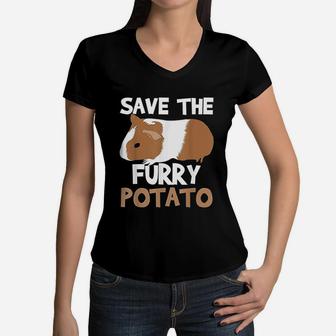Save Furry Potato Funny Guinea Pig Lover Mom Women Women V-Neck T-Shirt - Seseable