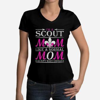 Scout Mom Cub Outdoors Boy Troop Leader Scouting Women Gift Women V-Neck T-Shirt - Seseable