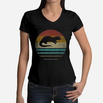Sea Otter Retro Vintage Women V-Neck T-Shirt - Seseable