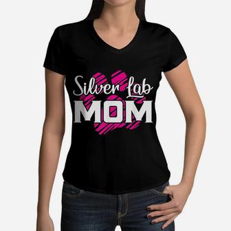 Silver Lab Mama Women V-Neck T-Shirt - Seseable