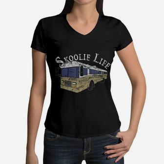 Skoolie Life Bus Conversion Nomad Lifestyle Vintage Women V-Neck T-Shirt - Seseable