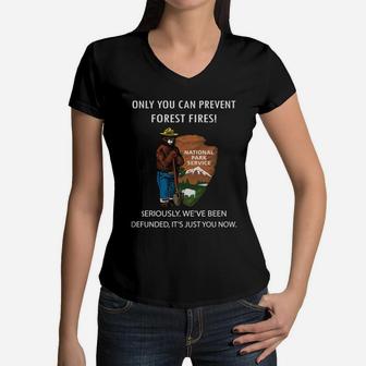 Smokey Bear Only You Can Prevent Forest Fires Vintage Women V-Neck T-Shirt - Seseable