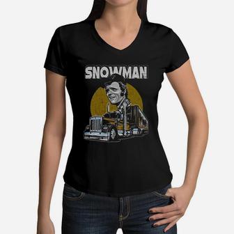 Snowman Smokey Truck Vintage Women V-Neck T-Shirt - Seseable