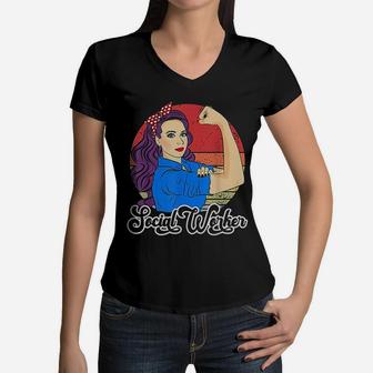 Social Worker Vintage Women V-Neck T-Shirt - Seseable
