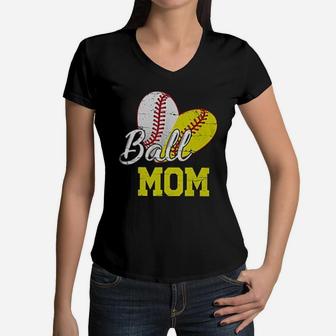 Sofeball Baaseball Mom Vintage Mothers Day Gift Women V-Neck T-Shirt - Seseable