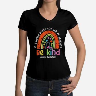 Son Child Daughter Mom Be Kind Rainbow Women V-Neck T-Shirt - Seseable