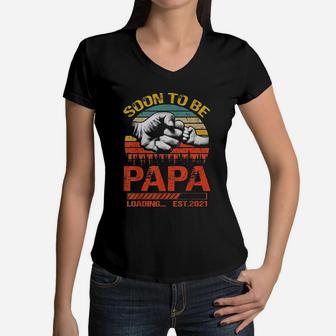 Soon To Be Papa Est 2021 New Papa Vintage Women V-Neck T-Shirt - Seseable