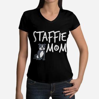 Staffie Mom Staffordshire Bull Terrier Dog Love Gift Women V-Neck T-Shirt - Seseable