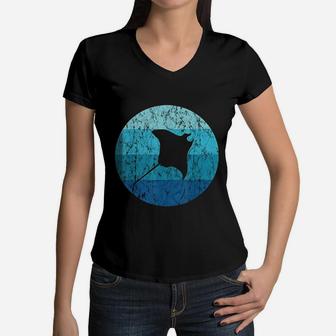Stingray Manta Ray Retro Vintage Ocean Water Animal Women V-Neck T-Shirt | Seseable UK
