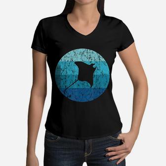 Stingray Manta Ray Retro Vintage Ocean Water Animal Women V-Neck T-Shirt - Seseable