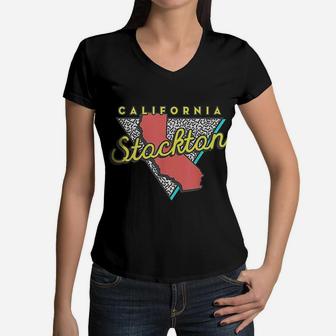 Stockton, California State Pride Hometown Vacay Family Women V-Neck T-Shirt - Seseable