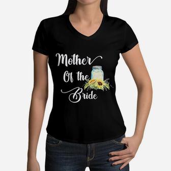 Sunflower Wedding Matching Bridal Party Mother Of Bride Women V-Neck T-Shirt - Seseable