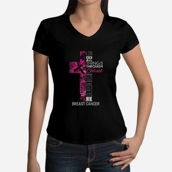 Survivor Gifts Pink Ribbon Mom Women V-Neck T-Shirt - Seseable