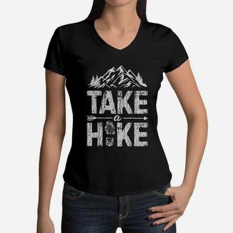 Take A Hike Outdoor Hiking Nature Hiker Vintage Women V-Neck T-Shirt - Seseable
