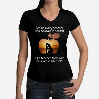 Teacher Mom Believe Women V-Neck T-Shirt - Seseable