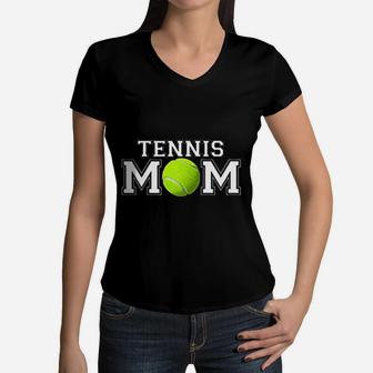 Tennis Mom Match Day Mother Women V-Neck T-Shirt - Seseable