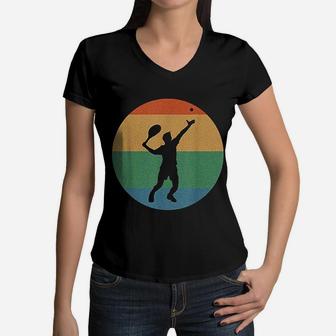 Tennis Vintage Retro Sports Gift Women V-Neck T-Shirt - Seseable