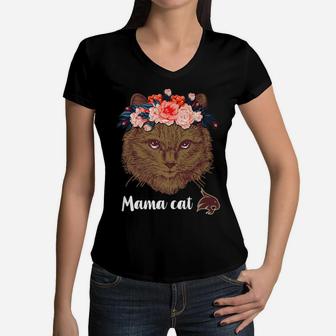 Texas State Bobcats Mama Cat birthday Women V-Neck T-Shirt - Seseable