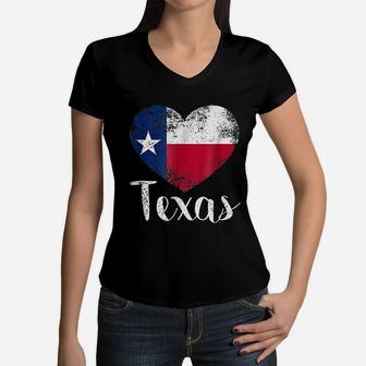 Texas United States Vintage State Flag In Heart Women V-Neck T-Shirt - Seseable