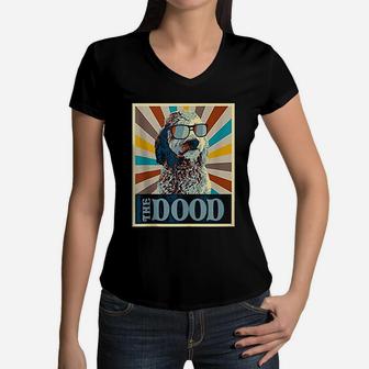 The Dood Retro Goldendoodle Doodle Mom And Dood Dad Women V-Neck T-Shirt - Seseable