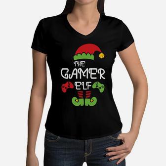 The Gamer Elf Family Matching Christmas Gift Ideas Women V-Neck T-Shirt - Seseable