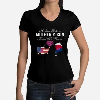 The Love Between Mother And Son - United States South Korea Women V-Neck T-Shirt - Seseable