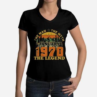 The Man Myth Legend January 1970 Vintage 1970 Women V-Neck T-Shirt - Seseable
