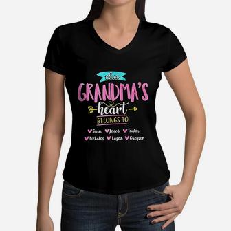 This Grandmas Heart Belongs To Mom Women V-Neck T-Shirt - Seseable