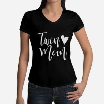 Twin Mom Gift For Women Twin Mom Women V-Neck T-Shirt - Seseable