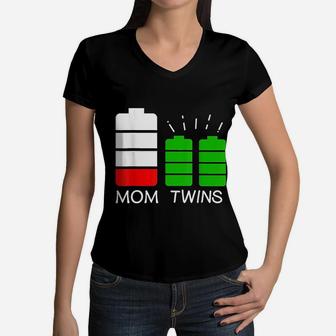 Twin Mom Low Battery Tired Mom Of Twins Women V-Neck T-Shirt - Seseable