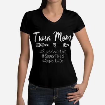 Twin Mom Mothers Day Funny Mama Sayings Raising Women V-Neck T-Shirt - Seseable