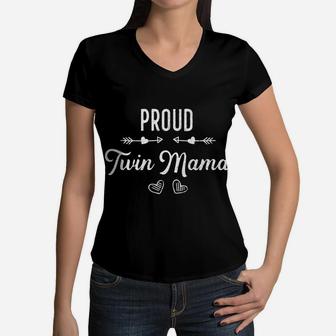 Twin Mom Proud Twin Mama Mothers Day Gift Distressed Women V-Neck T-Shirt - Seseable