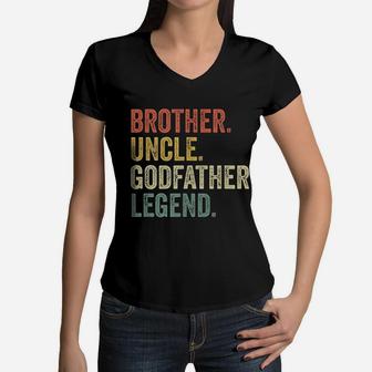 Uncle Godfather Gifts From Godchild Nephew Niece Vintage Women V-Neck T-Shirt - Seseable