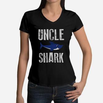 Uncle Shark Future Nephew Niece Funny Family Mens Gift Women V-Neck T-Shirt - Seseable