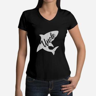 Uncle Shark Matching Family Shark Women V-Neck T-Shirt - Seseable