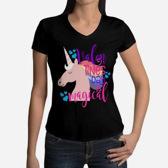 Unicorn Valentine Day Is Magical Cute Kids Teacher Mom Women V-Neck T-Shirt - Seseable