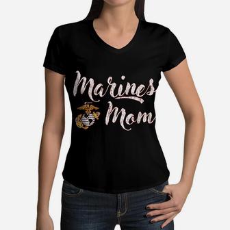 United States Marine Corps Proud Mom Women V-Neck T-Shirt - Seseable