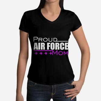 U.s. Air Force Proud Pink Mom Gift Usaf Mom Women V-Neck T-Shirt - Seseable