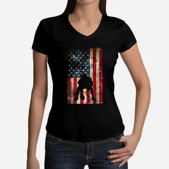Usa Flag Football Mom Pittsburgh Lineman Clothing Gift Women V-Neck T-Shirt - Seseable