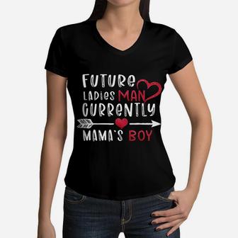 Valentine Future Ladies Man Current Mamas Boy Women V-Neck T-Shirt - Seseable