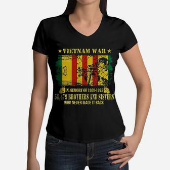 Vietnam Era War Veteran United States Us Flag Vintage Soldier In Memory Women V-Neck T-Shirt - Seseable