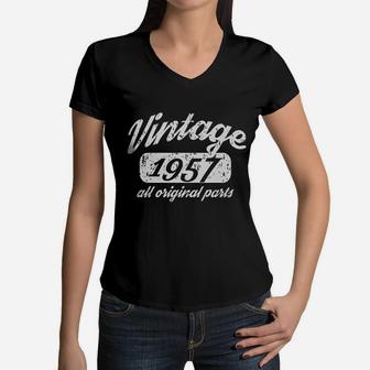 Vintage 1957 All Original Parts Women V-Neck T-Shirt - Seseable
